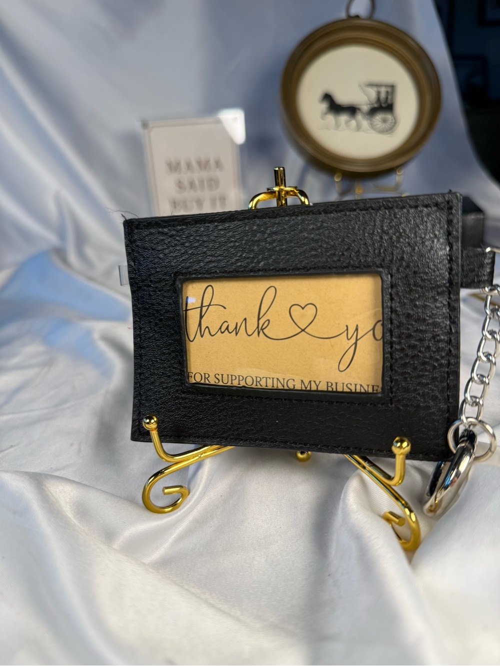 Black Leather Card Holder Keychain with Window - Steve Madden Id holder